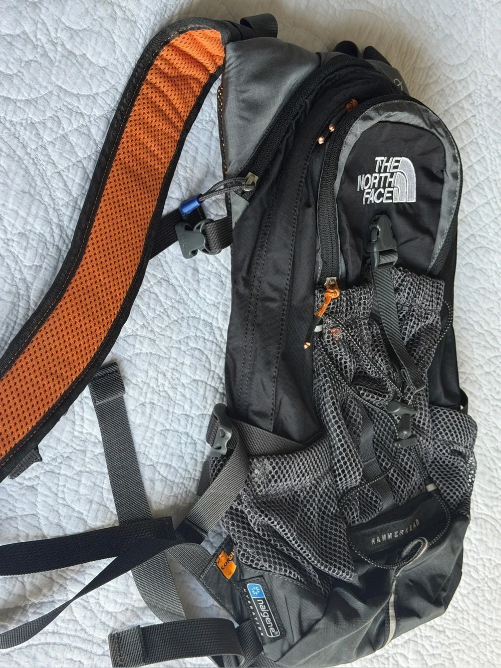 North Face Black Hammerhead Flight Series Backpack Hydration Black Gray Orange